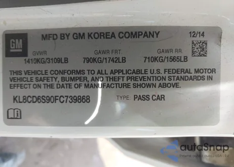 2015 Chevrolet Spark 1Lt Cvt from USA, damaged, VIN KL8CD6S90FC739868